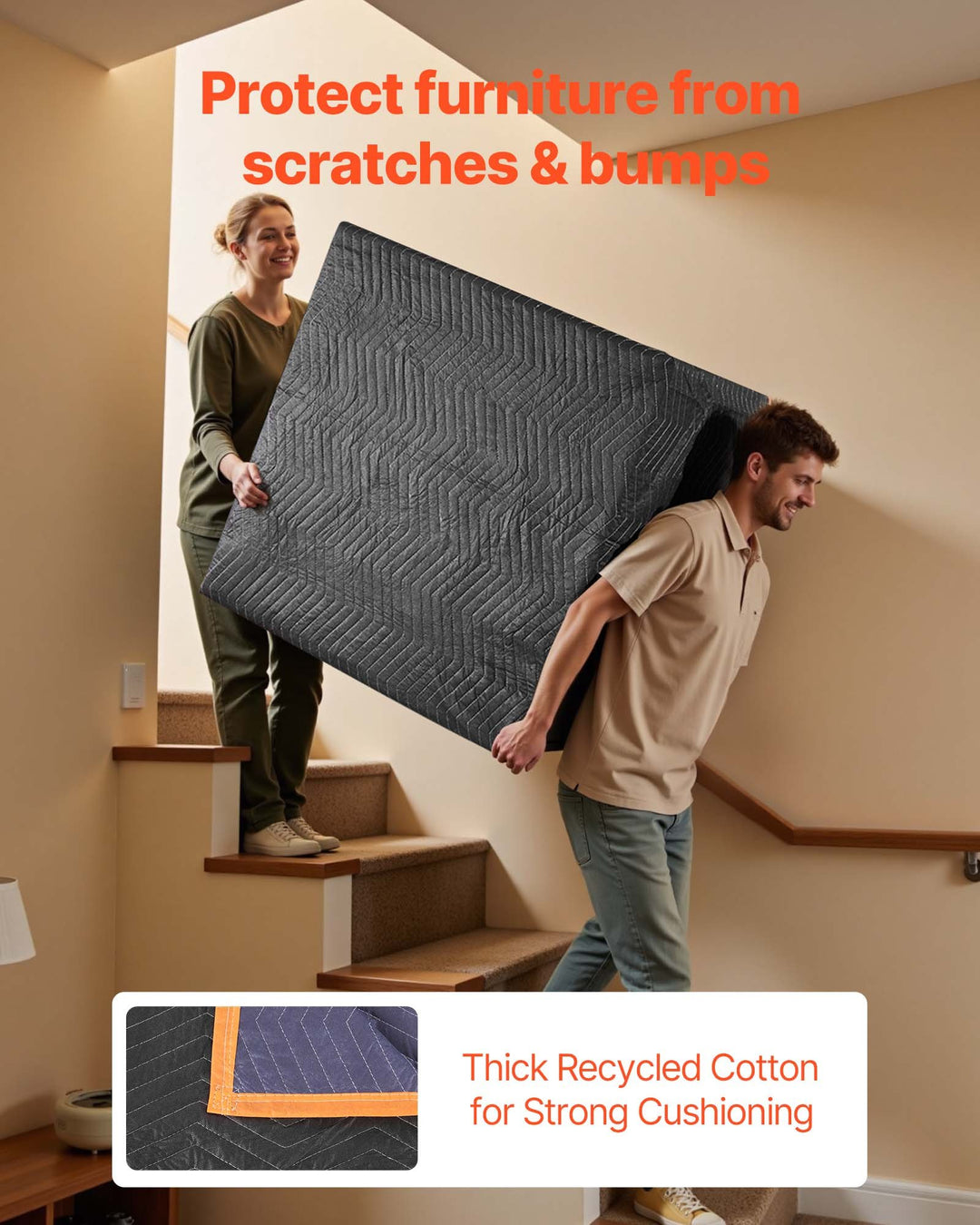 Moving Blankets 6 Pcs, 72 X 40 In (32 Lbs/dz) Large Packing Blankets With Cotton Filling, Heavy Duty Nonwoven Fabric Padded Moving Blanket For Shipping, Wrapping, Protecting Furniture