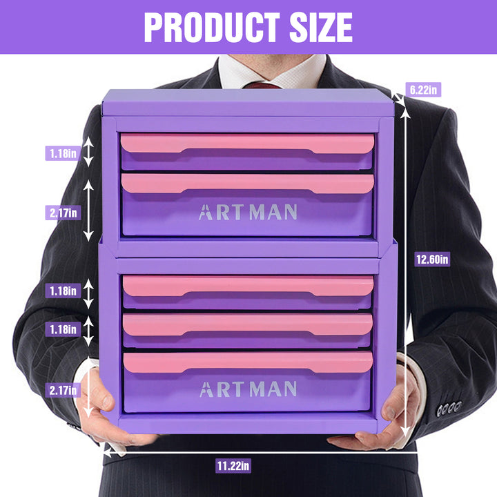 Drawer-style Desktop Storage Box, Office Workstation Organizing Magic Tool, Desk Stationery Storage Rack, Cosmetic Storage Cabinet--Purple-pink Color