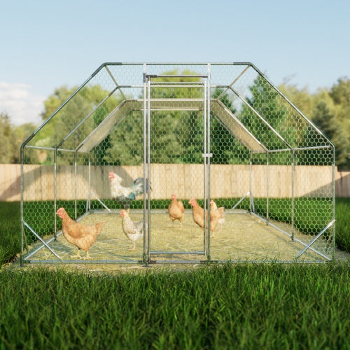 10 Ft. X 20 Ft. Galvanized Large Metal Walk In Chicken Coop Cage Farm Poultry Run Hutch Hen House