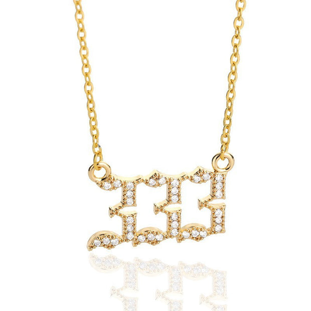 Minimalist Micro Zirconia Numeral Angel Pendant Necklace