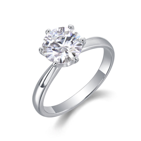 Classic Six-prong Mossan Diamond Silver Open Ring And Fixed Ring