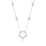 Iris Flower Luxurious Fashion Diamond Pendant Necklace Set With Mosan Diamond Silver Ornaments
