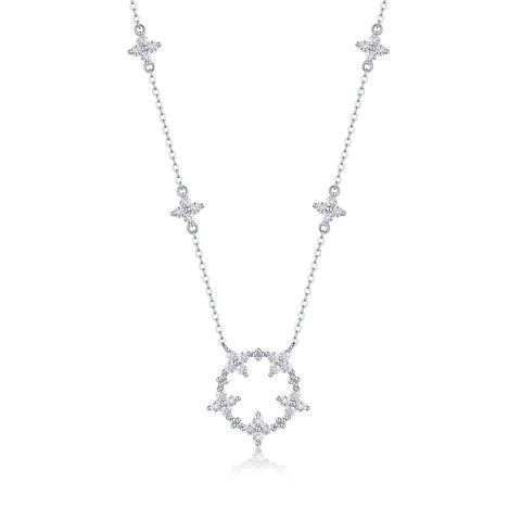 Iris Flower Luxurious Fashion Diamond Pendant Necklace Set With Mosan Diamond Silver Ornaments