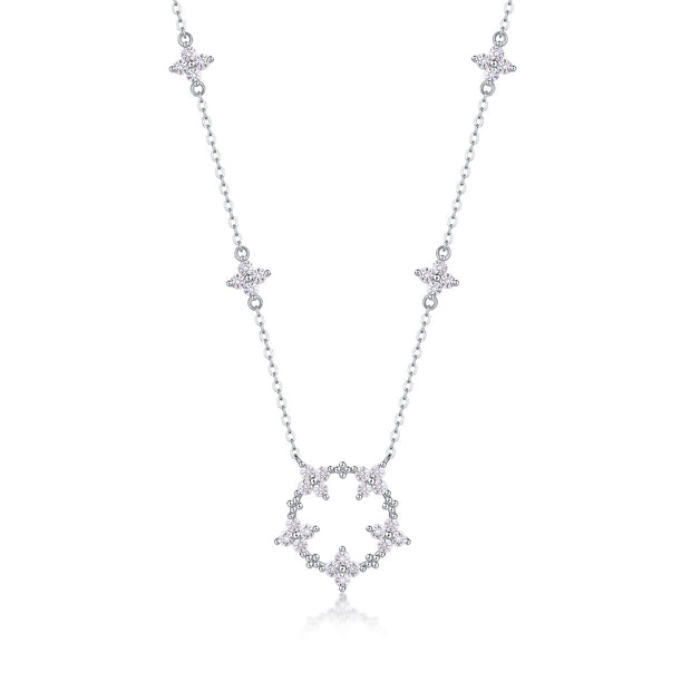 Iris Flower Luxurious Fashion Diamond Pendant Necklace Set With Mosan Diamond Silver Ornaments