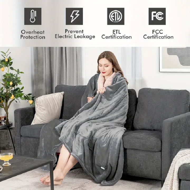 Heated Blanket Queen Size With Dual Zone Control - 10 Heat Settings Electric Throw Blanket With Automatic Shut Off Timer, Machine Washable Soft Flannel