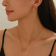 Lxalry Golden Jewelry Set - Crescent Pendant Necklace & Earrings