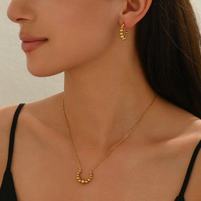 Lxalry Golden Jewelry Set - Crescent Pendant Necklace & Earrings