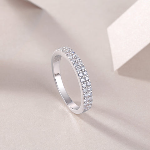 Luxury Fashion Double Row Diamond Ring With Moissanite Silver Ring
