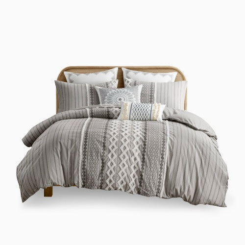 King Cal King Cotton Printed Duvet Cover Set With Chenille