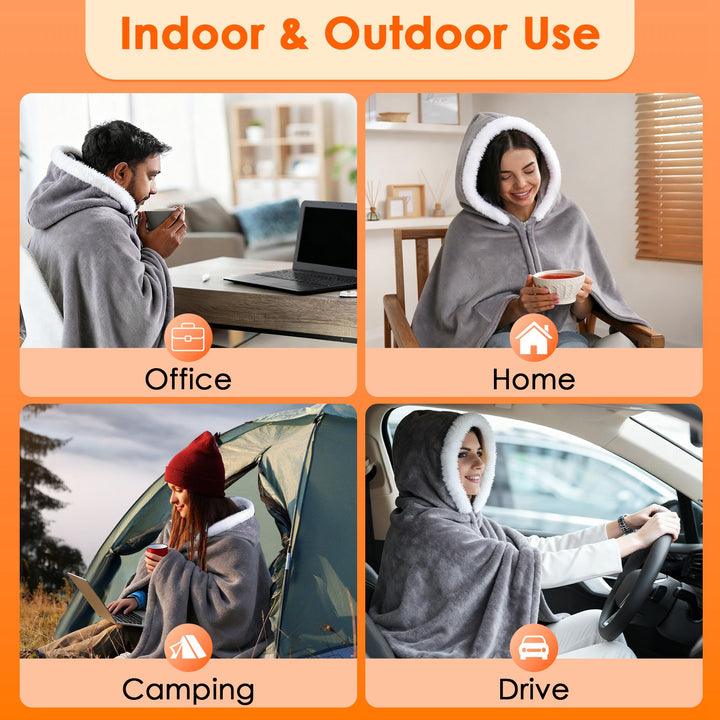 Wearable Heated Throw Blanket With 20000mah Battery Pack Double Sided Flannel Portable Electric Heating Hoodie For Women Men Machine Washable 3 Heating Levels Battery Operated
