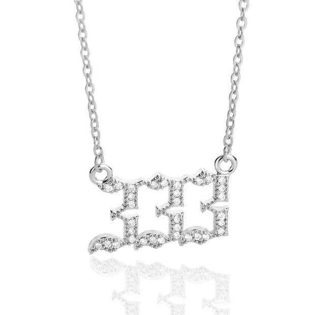 Minimalist Micro Zirconia Numeral Angel Pendant Necklace
