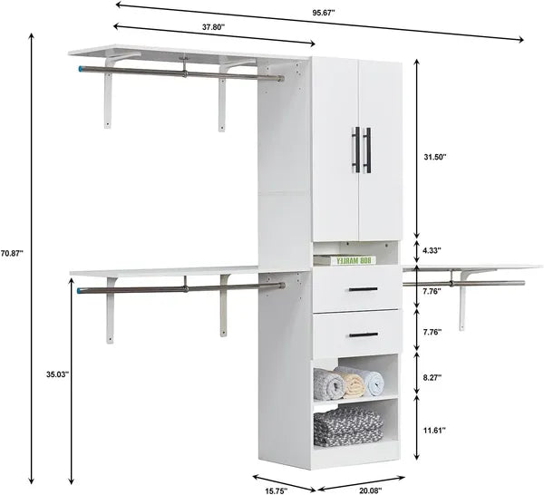 Closet Organizer System, Closet Organizers With Clothing Racks For Hanging Clothes, Closet System With Drawers ,Walk In Closet Organizers And Storage With Shelves, Walk In Closet System