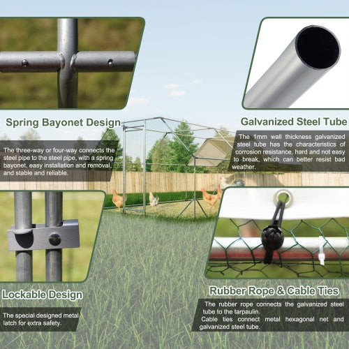 10 Ft. X 20 Ft. Galvanized Large Metal Walk In Chicken Coop Cage Farm Poultry Run Hutch Hen House