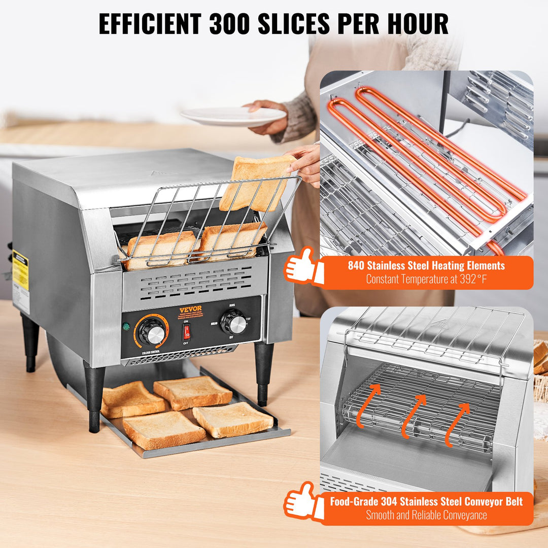 Commercial Conveyor Toaster, 300 Slices/Hour Conveyor Belt Toaster