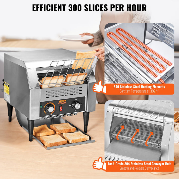 Commercial Conveyor Toaster, 300 Slices/Hour Conveyor Belt Toaster