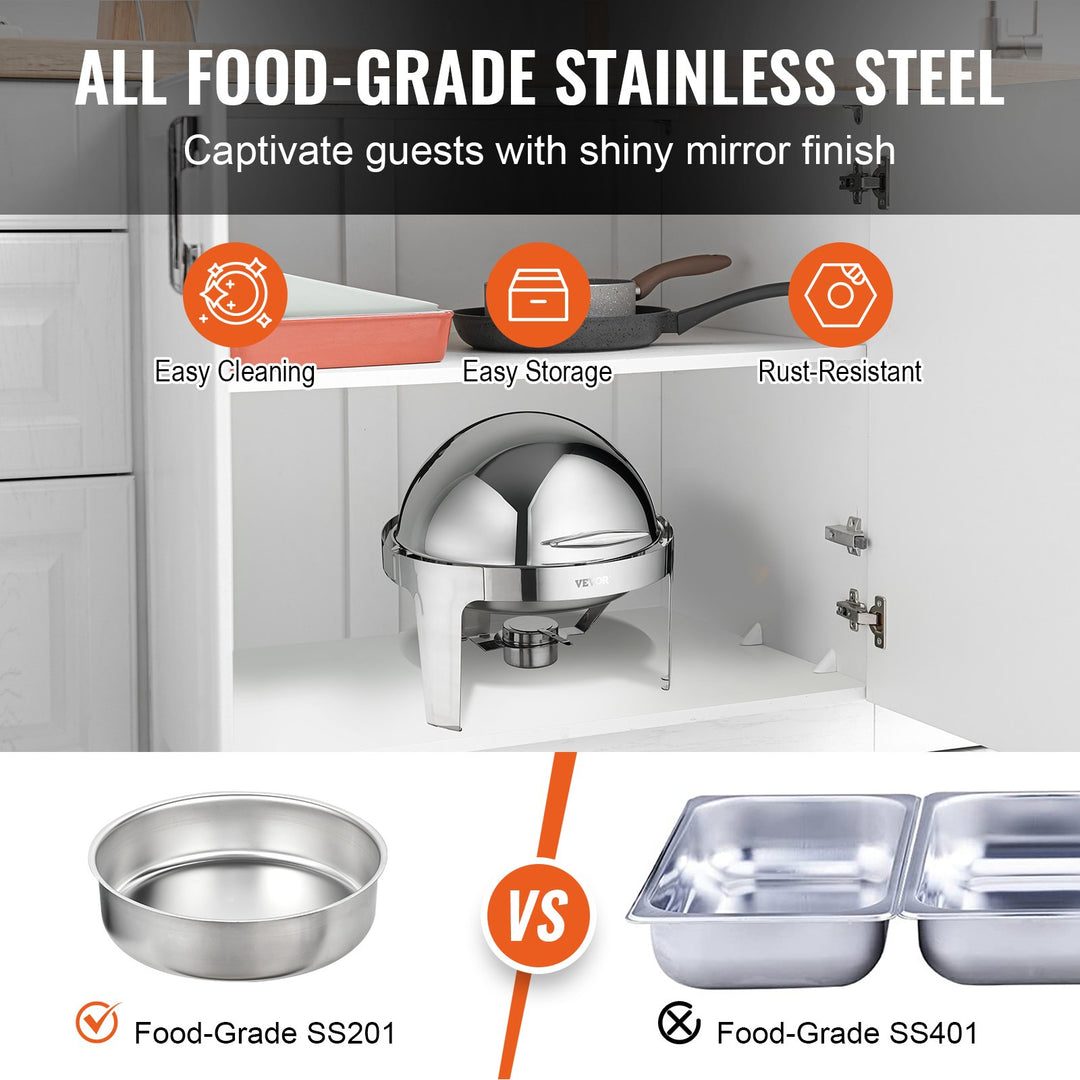 Roll Top Chafing Dish Buffet Set, 6 Qt 2 Pack, Stainless Steel Chafer