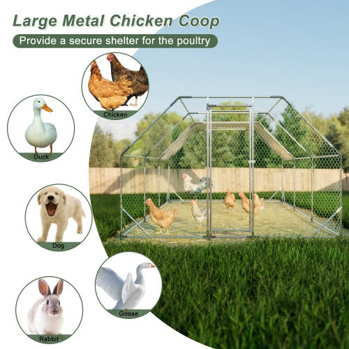 10 Ft. X 20 Ft. Galvanized Large Metal Walk In Chicken Coop Cage Farm Poultry Run Hutch Hen House