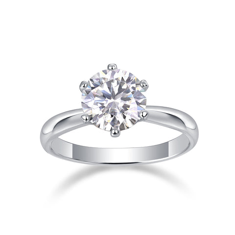 Classic Six-prong Mossan Diamond Silver Open Ring And Fixed Ring