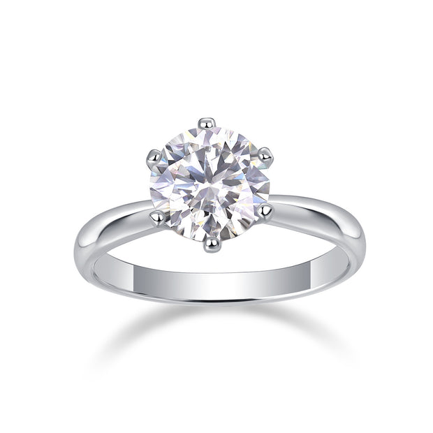 Classic Six-prong Mossan Diamond Silver Open Ring And Fixed Ring