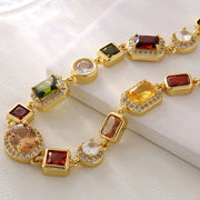 Vintage 18K Gold Plated Gemstone Hand Chain Multi Colored Gem Stone JEWELRY Cubic Zirconia Colorful CZ Bracelet For WOMEN MEN