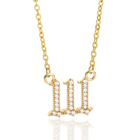 Minimalist Micro Zirconia Numeral Angel Pendant Necklace