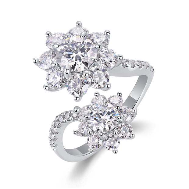 Petal Morning Dew - A Fashionable Diamond Jewelry Piece Set With 1-carat Moissanite S925 Sterling Silver And Platinum Diamond Ring