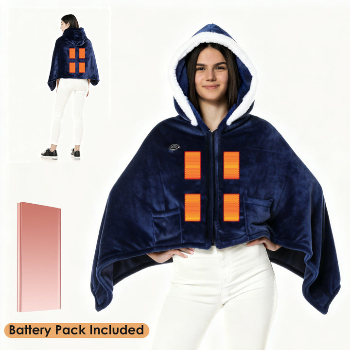 Wearable Heated Throw Blanket With 20000mah Battery Pack Double Sided Flannel Portable Electric Heating Hoodie For Women Men Machine Washable 3 Heating Levels Battery Operated