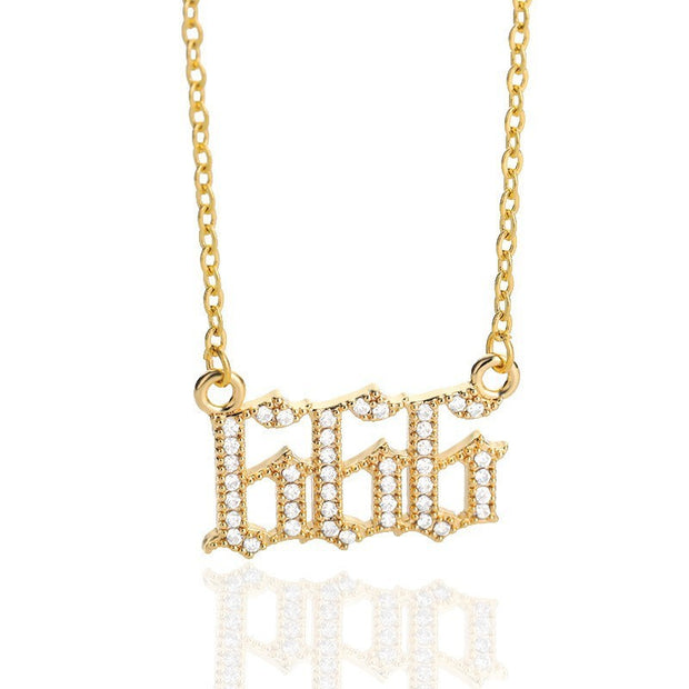 Minimalist Micro Zirconia Numeral Angel Pendant Necklace