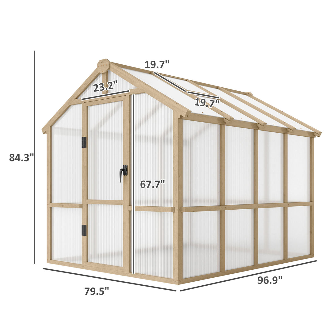 6.6 X 8 Ft. Polycarbonate Greenhouse Wooden Walk-in Greenhouse Kit With Thickened Panels, Roof Vent, And Lockable Door