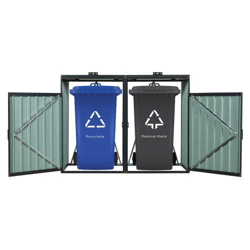 Garbage Bin Shed Stores 2 Trash Cans Metal Outdoor Bin Shed For Garbage Storage,Stainless Galvanized Steel, Bin Shed For Garden Yard Lawn