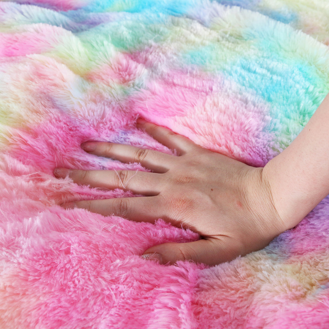 1 Piece Shaggy Blanket Plush Faux Fur Blanket For Bed Sofa Ultra Soft Luxury Sherpa Blanket Rainbow Colorful  Blanke