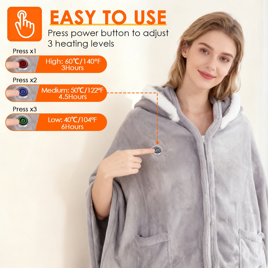 Wearable Heated Throw Blanket With 20000mah Battery Pack Double Sided Flannel Portable Electric Heating Hoodie For Women Men Machine Washable 3 Heating Levels Battery Operated