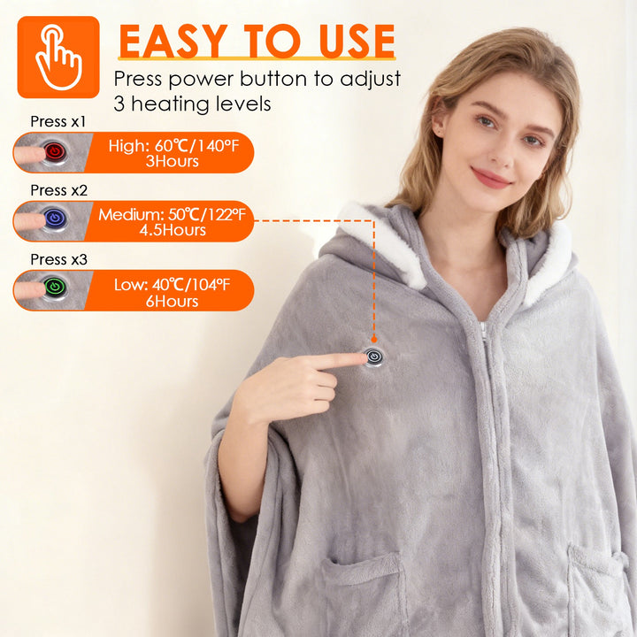 Wearable Heated Throw Blanket With 20000mah Battery Pack Double Sided Flannel Portable Electric Heating Hoodie For Women Men Machine Washable 3 Heating Levels Battery Operated