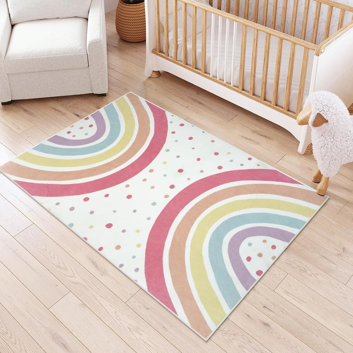 Washable Rainbow Rug For Girl Nursery, Small Rug 3X 5 Colorful Area Rugs For Kids Bedroom, Non-Slip Soft Polka Dot Carpet Kids Rugs For Classroom Playroom Tent Castle