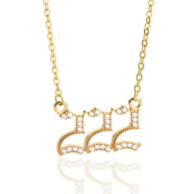 Minimalist Micro Zirconia Numeral Angel Pendant Necklace