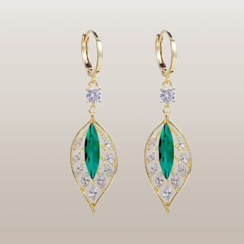 New Fashion Crystal Leaf Tassel Drop Earrings For Women