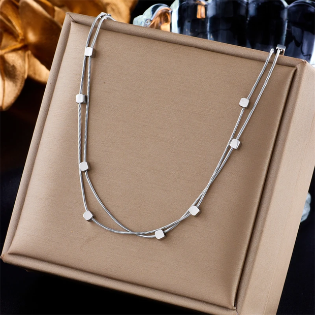 Dieyuro 316l Stainless Steel Necklace, Cube Chain Necklace