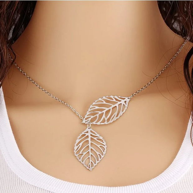 New Fashion Double Leaves Women Necklace, And Leaf Pendant Necklace