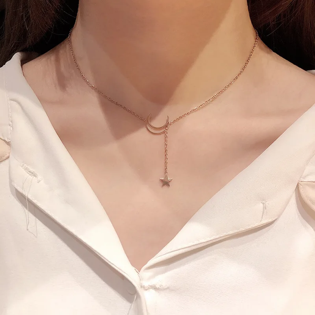 New Simple Moon Star Pendant Choker Necklace And Women's Party Jewelry