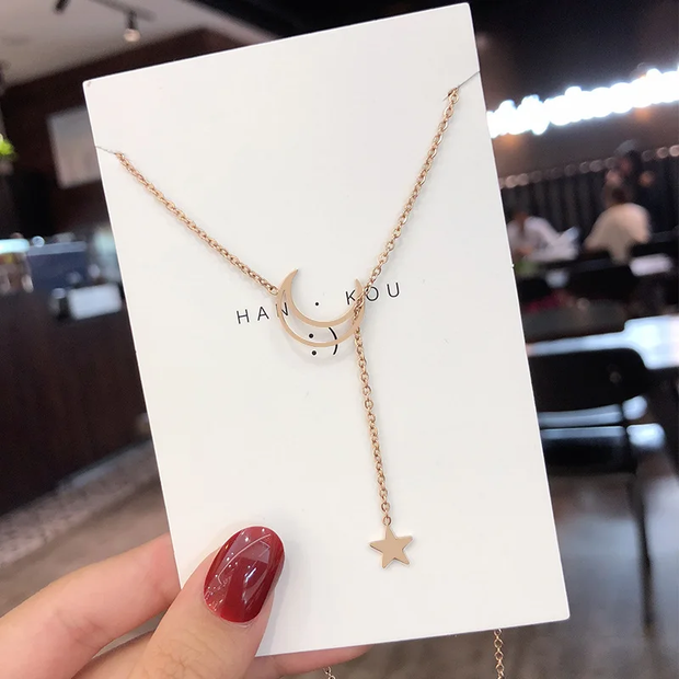 New Simple Moon Star Pendant Choker Necklace And Women's Party Jewelry