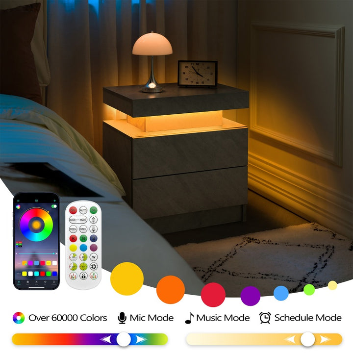 Nightstand LED Bedside Table Cabinet Lights Modern End Side