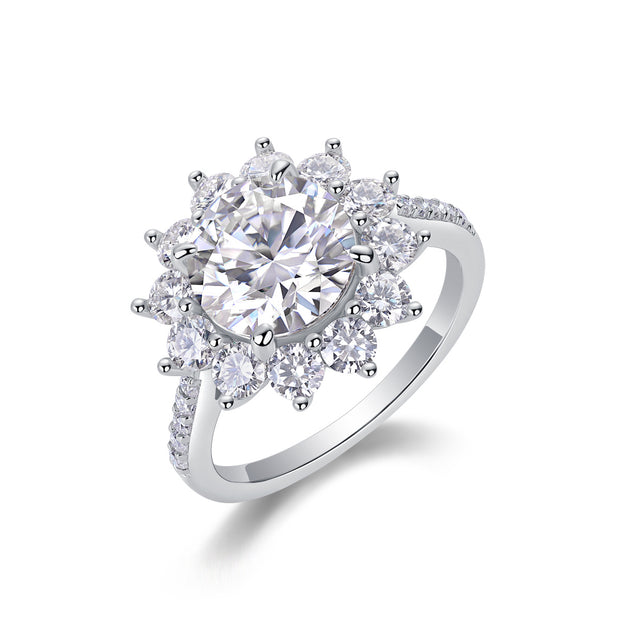 Sunflower - A Fashionable Diamond Jewelry Piece Set With 3-carat Moissanite S925 Sterling Silver And Platinum Diamond Ring