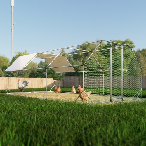 10 Ft. X 20 Ft. Galvanized Large Metal Walk In Chicken Coop Cage Farm Poultry Run Hutch Hen House