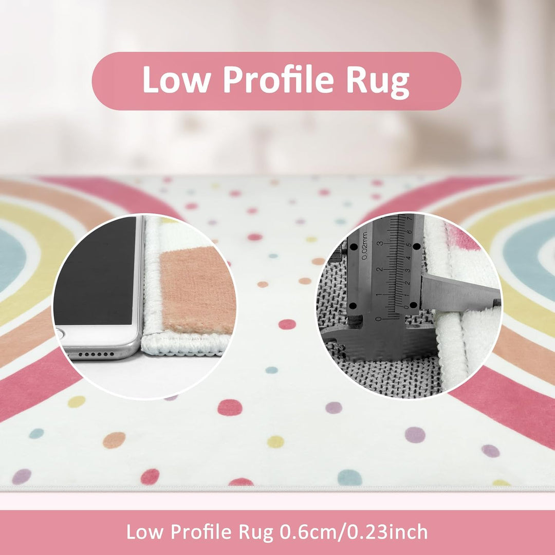 Washable Rainbow Rug For Girl Nursery, Small Rug 3X 5 Colorful Area Rugs For Kids Bedroom, Non-Slip Soft Polka Dot Carpet Kids Rugs For Classroom Playroom Tent Castle