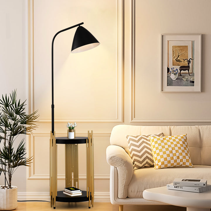 Luxury Shelves Floor Lamp For Living Room With Metal Lampshade