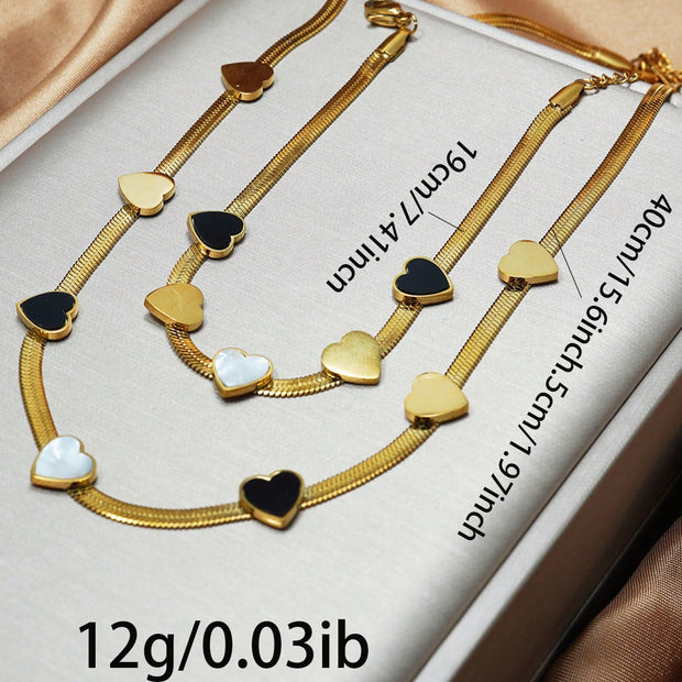 Lxalry 18K Gold Plated Stainless Steel Heart Necklace & Bracelet Set For Women - Waterproof, Hypoallergenic, Elegant Jewelry Gift For Girlfriend, Birthday, Valentines Day, Summer, Daily Wear