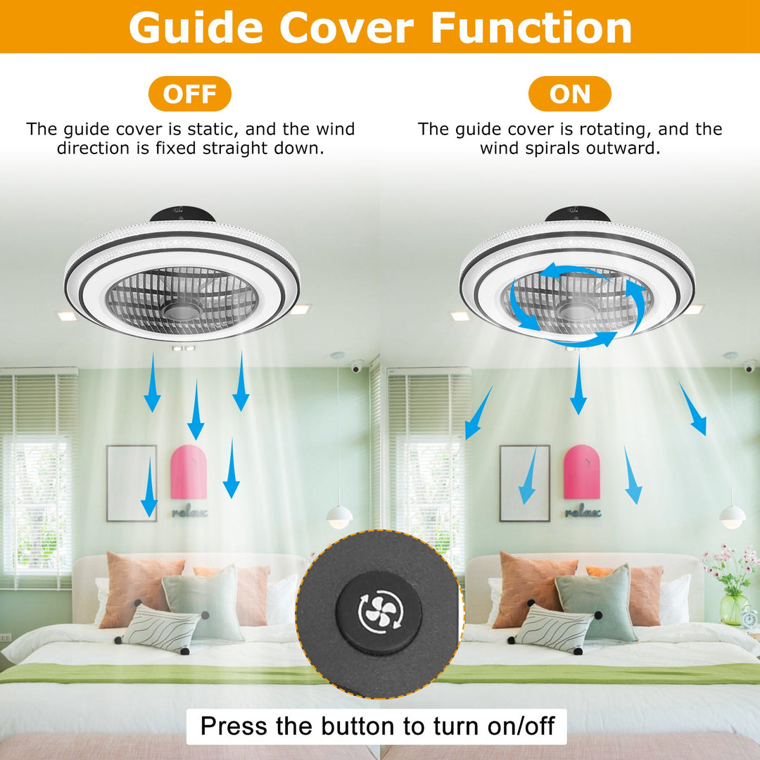 20.5in Ceiling Fan With Light Round Pendant Fan Lamp 30W LED Ceiling Fan With 3-Fan Speed Remote Control Timer APP Control