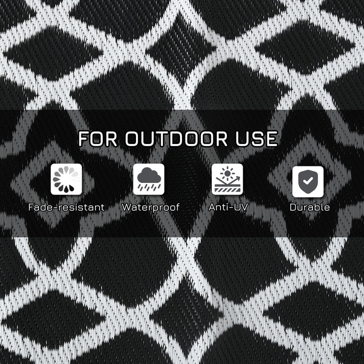 Reversible Outdoor Rug Carpet RV Camping Rugs with Carry Bag, 8' x 10', Black & White Clover