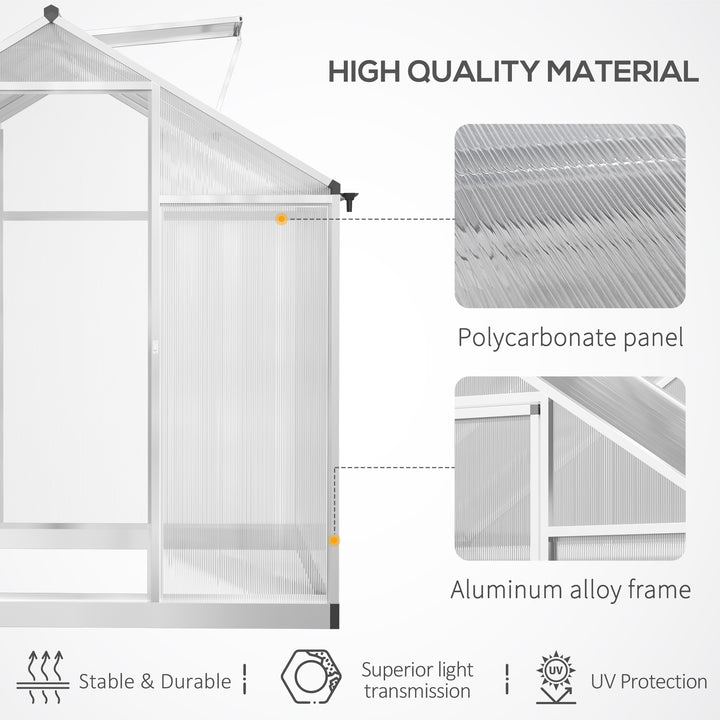 8' L x 6' W Walk-In Polycarbonate Greenhouse with Roof Vent for Ventilation & Rain Gutter for Winter
