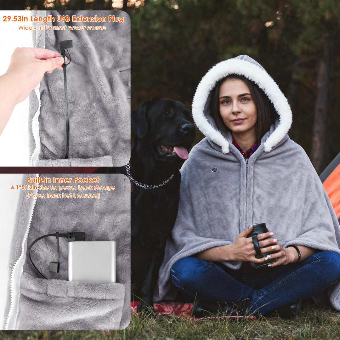 Wearable Heated Throw Blanket With 20000mah Battery Pack Double Sided Flannel Portable Electric Heating Hoodie For Women Men Machine Washable 3 Heating Levels Battery Operated
